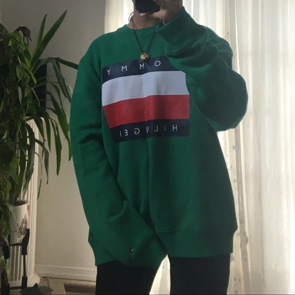 green tommy hilfiger crewneck sweatshirt pullover